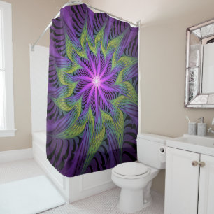 Cortina Para Box Flor Verde Roxo, Abstrato, Arte Fractal