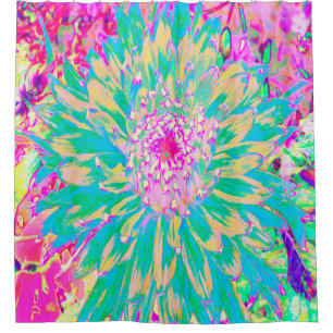 Cortina Para Box Flor Verde-Teal-Quente e Dália Rosa-Quente
