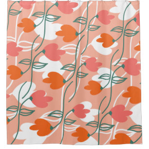Cortina Para Box Florais Padrão Botânico Desenhado à Mão Laranja