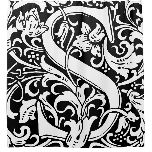 Cortina Para Box Floral alfabeto monograma - Letra S clássica (Frente)