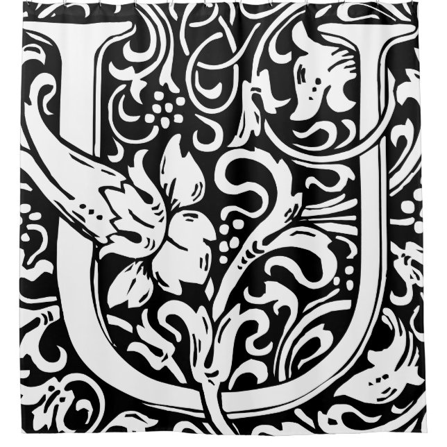 Cortina Para Box Floral alfabeto monograma - Letra U clássica (Frente)