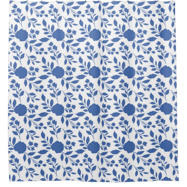 Cortina Para Box Floral Azul e Branco (Frente)