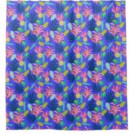Cortina Para Box floral azul moderno tropical colorido lar