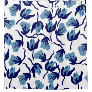 Cortina Para Box Floral Azul Pansy: Sem Costura Desenhada À Mão.