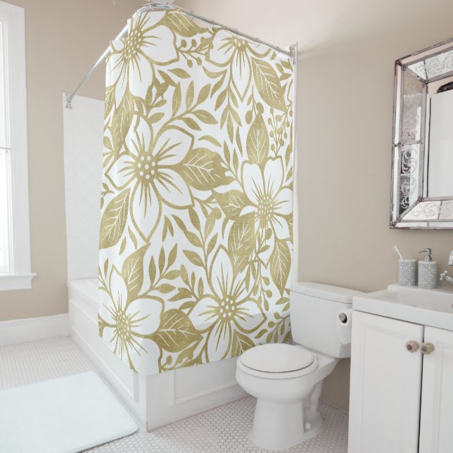 Cortina Para Box Floral Bloom Dourado Moderno (In Situ)