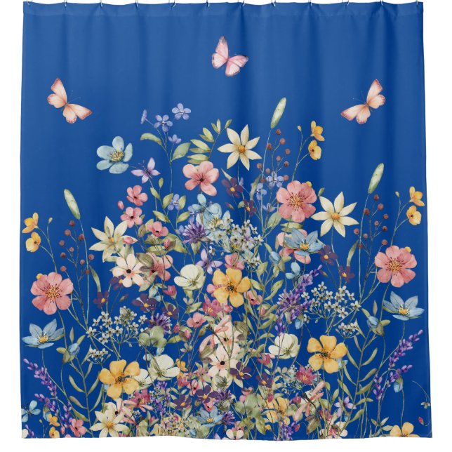Cortina Para Box Floral Botânico Azul Cobalto (Frente)