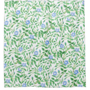 Cortina Para Box Floral chique decorativo branco verde da pervinca