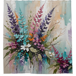 Cortina Para Box Floral colorido na Lavanda branca bege azul