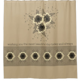 Cortina Para Box Floral Com Creme E Cerco