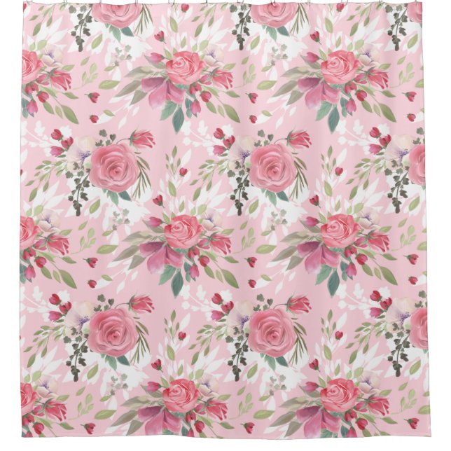 Cortina Para Box Floral cor-de-rosa da aguarela (Frente)