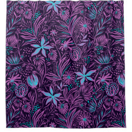 Cortina Para Box Floral da Ilha do Púrpura e Azul