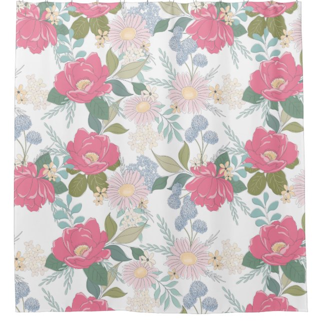 Cortina Para Box Floral de Aquarela Rosa Elegante (Frente)