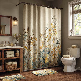 Cortina Para Box floral de prado âmbar