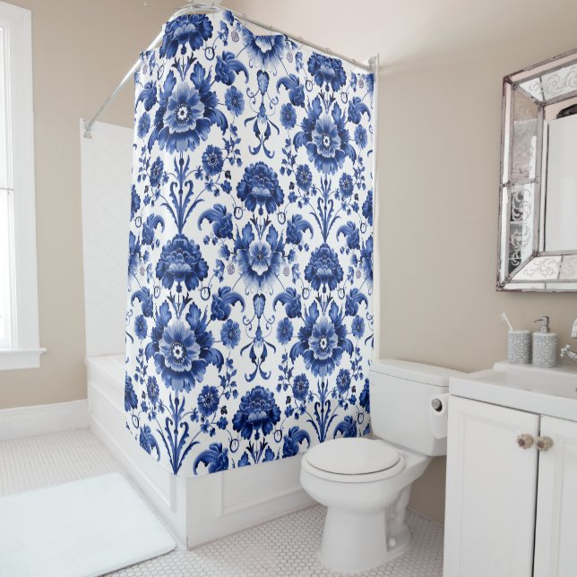 Cortina Para Box Floral Delft Blue (In Situ)