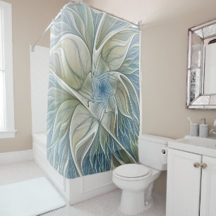 Cortina Para Box Floral Dream Pattern Abstrato Blue Khaki Fractal