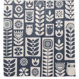 Cortina Para Box Floral Escandinavo: Branco, Azul, Minimalista.