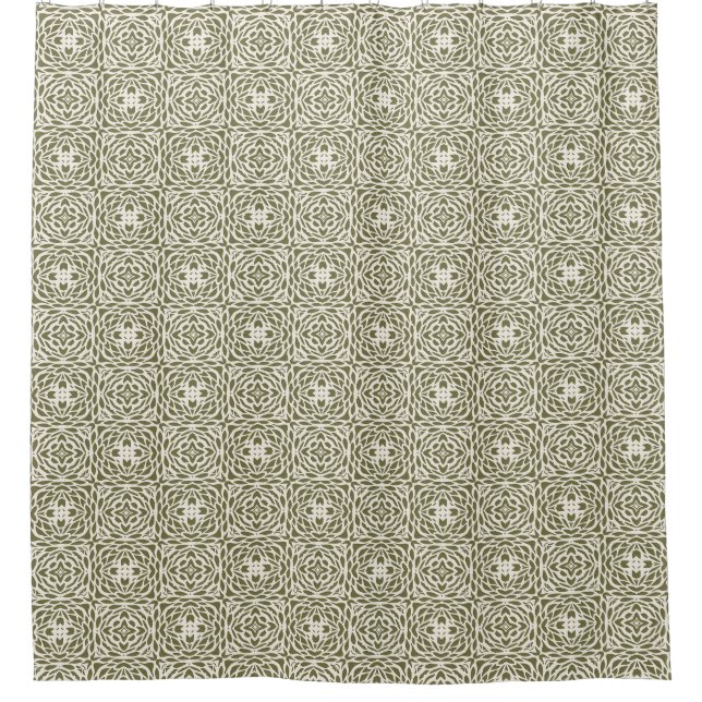 Cortina Para Box Floral Lattice Geométrico Oliva (Frente)
