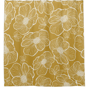 Cortina Para Box Floral monocromático Dourado: Abstrato sem costura