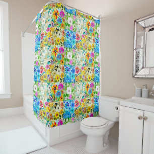 Cortina Para Box Floral Patchwork Art Watercolor Flowers