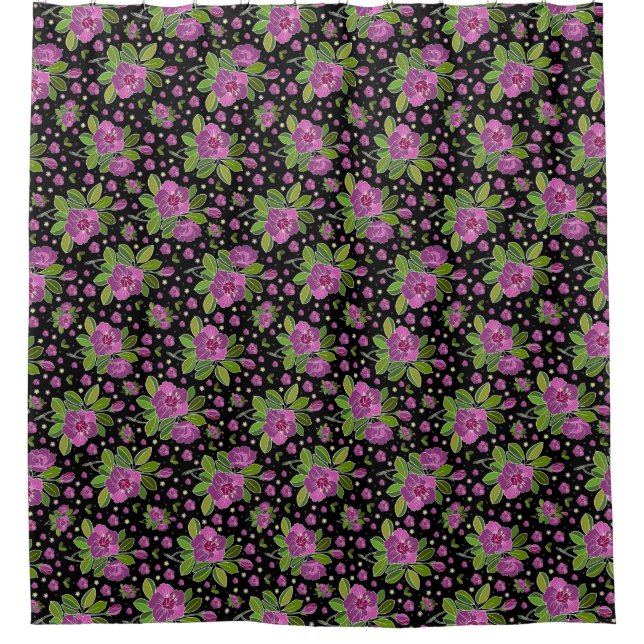 Cortina Para Box Floral Pattern Lilac Pink Green Black (Frente)