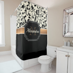 Cortina Para Box Floral preto & branco