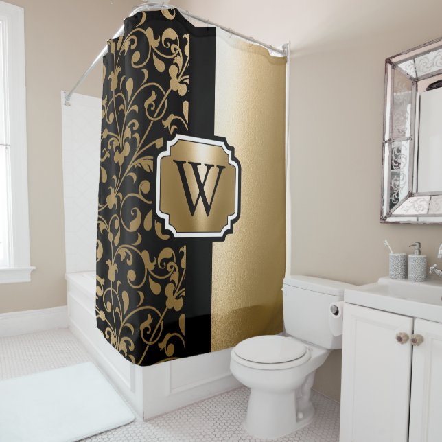 Cortina Para Box Floral Preto e Ouro (In Situ)