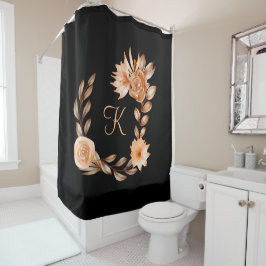 Cortina Para Box Floral Preto Marrom e Bege Monogramado