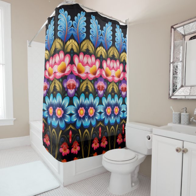 Cortina Para Box Floral rosa e azul (In Situ)