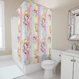 Cortina Para Box Floral rosa-riscado