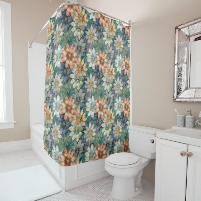 Cortina Para Box Floral Verde Azul Branco Pêssego (In Situ)