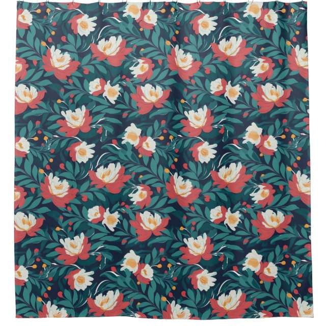 Cortina Para Box Floral Vermelho e Branco (Frente)