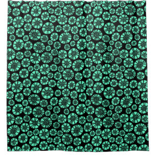 Cortina Para Box Flores Abstratas 031023 - Turquesa no Preto