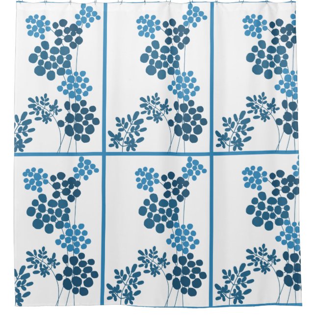 Cortina Para Box Flores Azuis Abstrato (Frente)