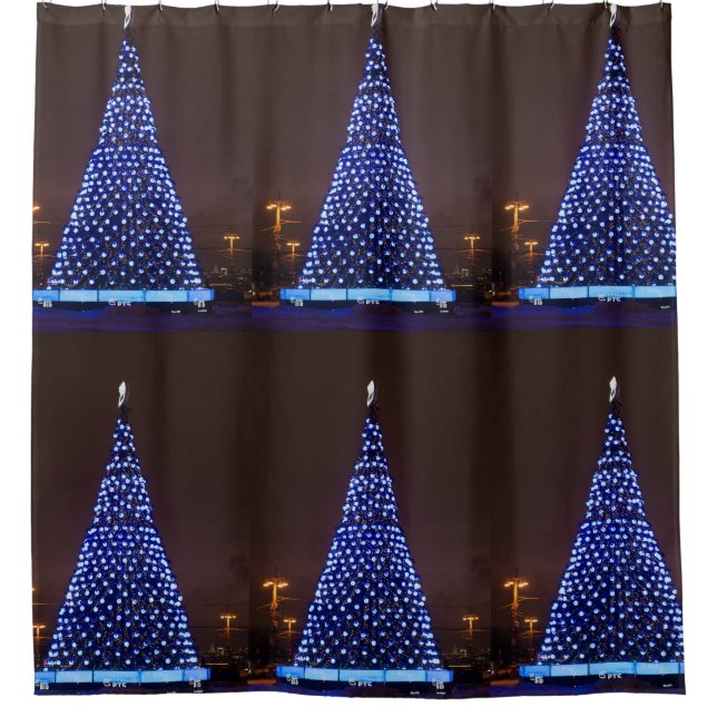 Cortina Para Box Flores azuis árvore de Natal (Frente)
