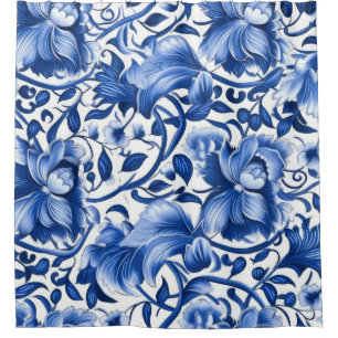 Cortina Para Box Flores Azuis Indigo