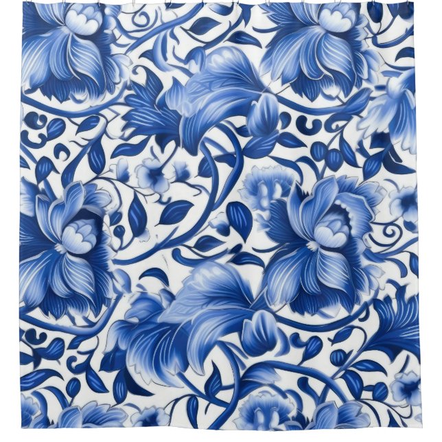Cortina Para Box Flores Azuis Indigo (Frente)