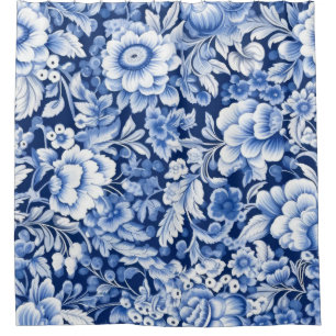 Cortina Para Box Flores Azuis Indigo