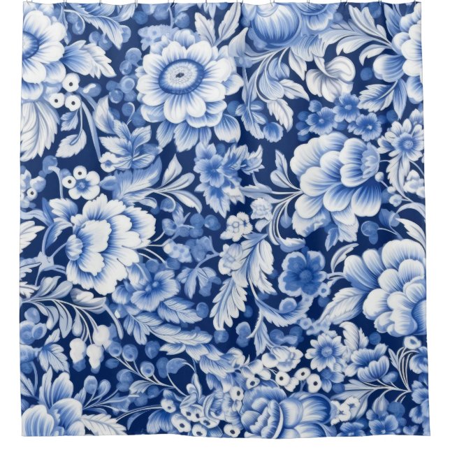 Cortina Para Box Flores Azuis Indigo (Frente)