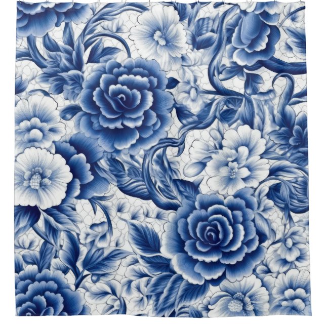 Cortina Para Box Flores Azuis Indigo (Frente)