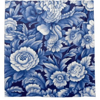 Cortina Para Box Flores Azuis Indigo