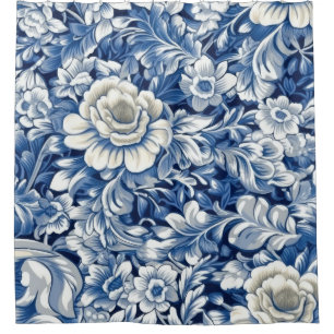 Cortina Para Box Flores Azuis Indigo