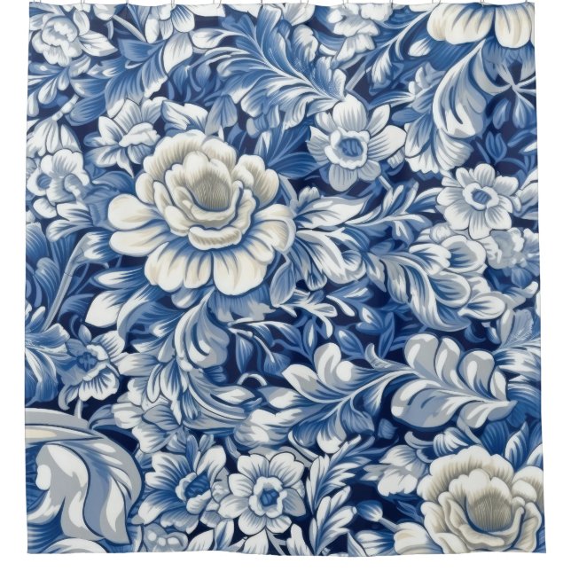 Cortina Para Box Flores Azuis Indigo (Frente)