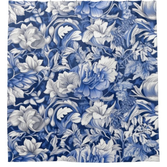 Cortina Para Box Flores Azul Índigo (Frente)