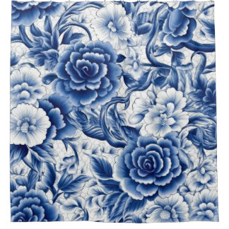 Cortina Para Box Flores Azul Índigo