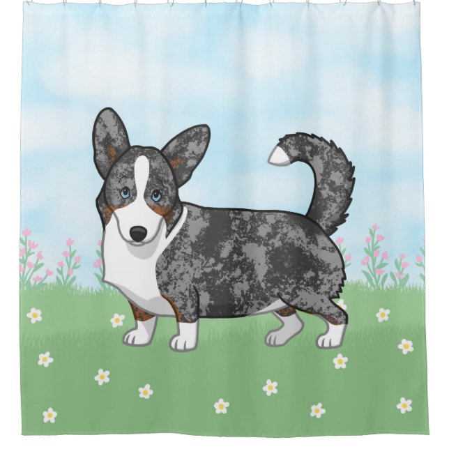 Cortina Para Box Flores Blue Merle Cardigan Welsh Corgi (Frente)