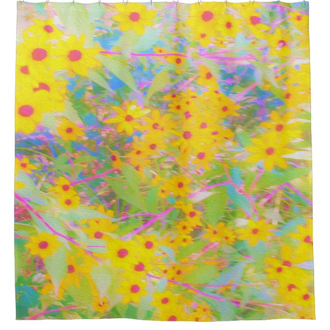Cortina Para Box Flores bonito Amarelo e Vermelho com Turquesa (Frente)