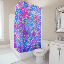 Cortina Para Box Flores bonito de Azul Violeta e Verde limão