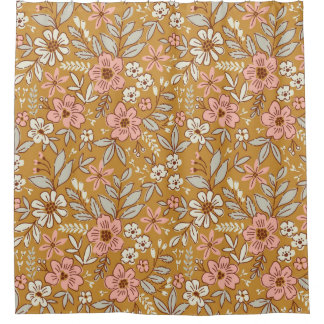 Cortina Para Box Flores bonito em padrão sem costura dourado