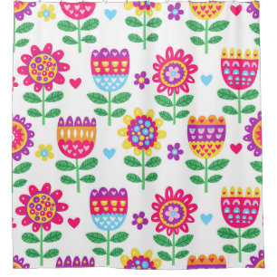 Cortina Para Box Flores Cheias Vintage Padrão Colorido