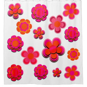 Cortina Para Box Flores Cor-de-Rosa e Laranja Quentes